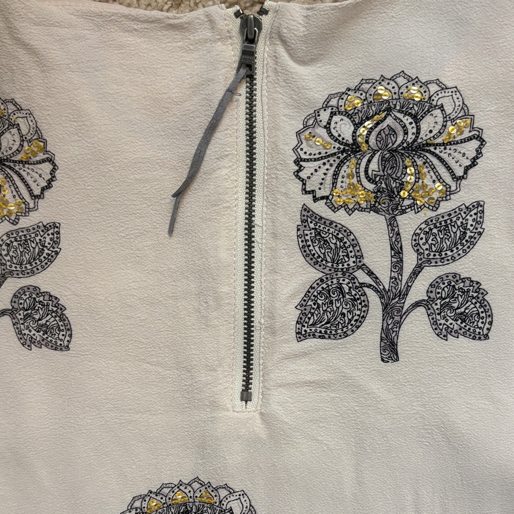 Maeve White Shift Dress with Gray & Yellow Floral Motif - Picture 7 of 14